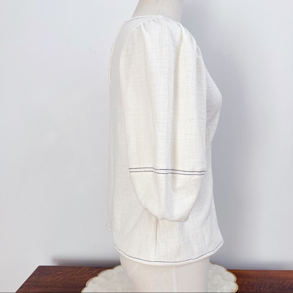 Anthropologie White 3/4 Puff Sleeve Light Cotton Blend Top Blouse Sz XS - Picture 10 of 13